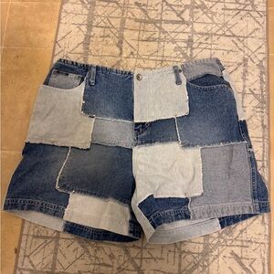 Revolt Society Blue Jean Shorts with Unique‎ Patchwork Design size 18